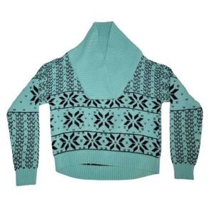 Oona & Maud Turquoise,  black Womans knit snowflake sweater cute cross collar L